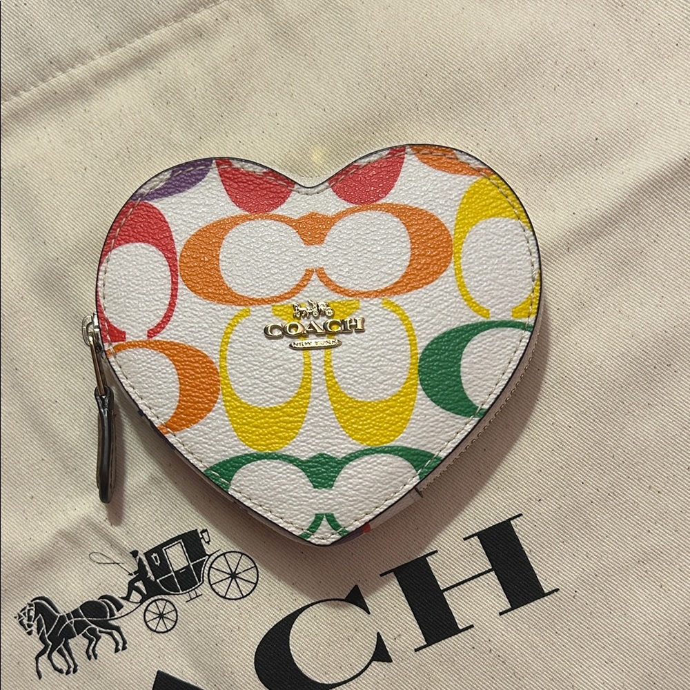 Coach Limited Edition Pride Collection Heart-Shaped Multicolor Coin Pouch EUC